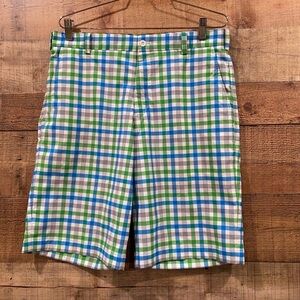 Nike Men's Golf Green & Blue Plaid Bermuda Shorts Size Medium